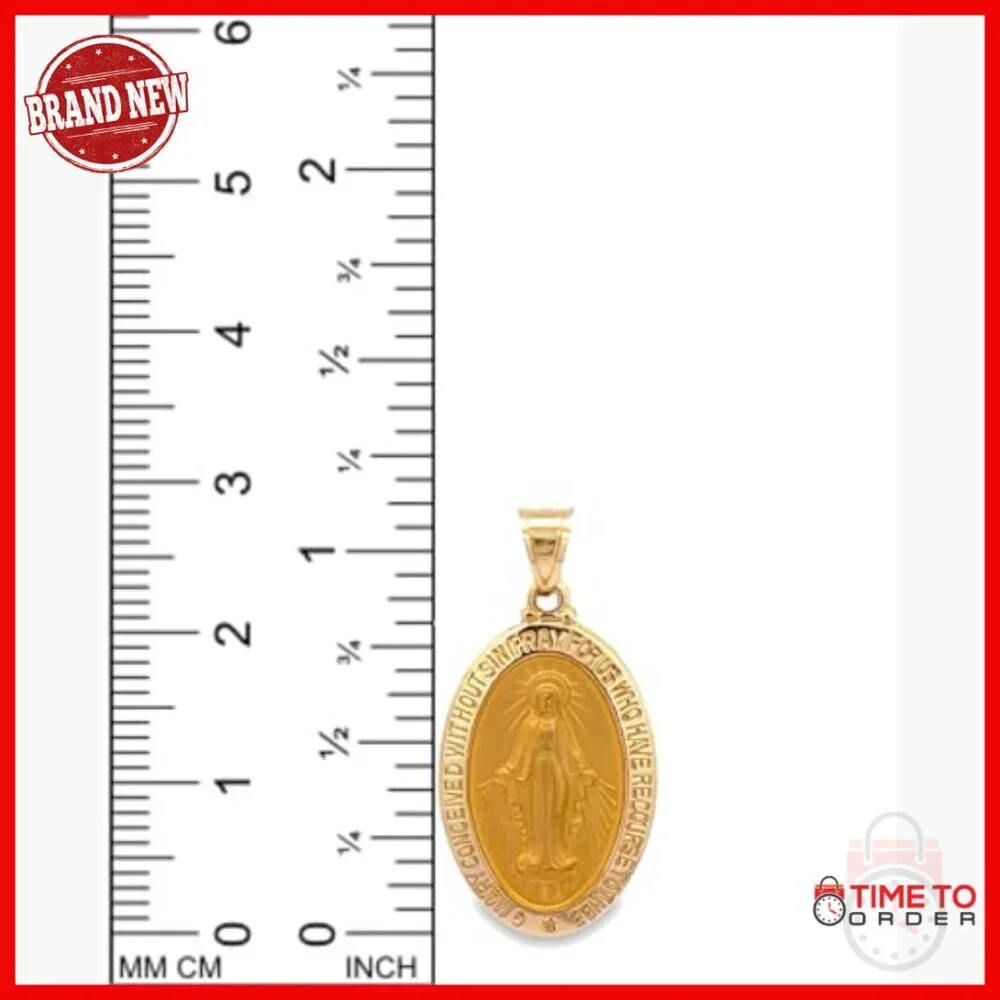 Solid 14K Gold Virgin Mary Pendant, Oval Medal for Women Men